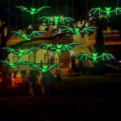 Halloween Hanging Glow-in-the-Dark Bats – 3D Glowing Plastic Decorations for Haunted House Indoor and Outdoor Party Décor