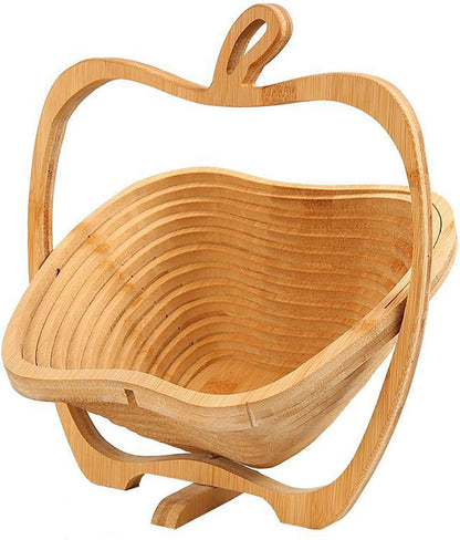 Bamboo Folding Fruit Basket & Cutting Board – Collapsible Vegetable Tray Doubles as Chopping Block & Space-Saving Food Storage Solution
