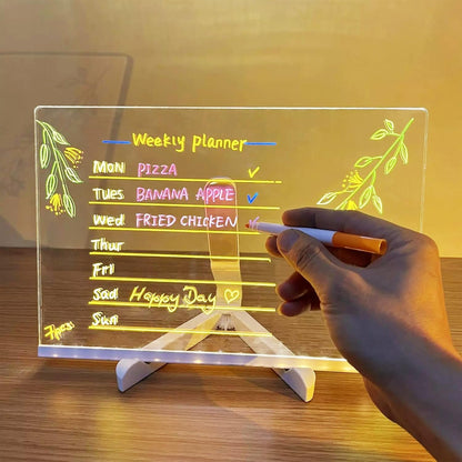 LED Note Board with Night Light & 7 Color Pens – Erasable Acrylic DIY Message Board, Kids Drawing Board & Creative Mother’s Day Gift