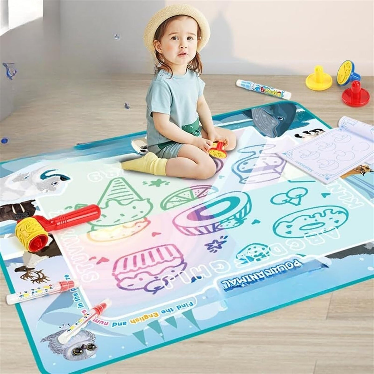 Magic Water Drawing Mat – Reusable Montessori Water Canvas with Pen for Kids’ Educational Painting, Color-Free Sensory Play and Learning