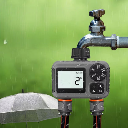 Dual-Outlet Automatic Water Timer – 3/4" IPX5 Smart Irrigation Controller with Programmable Schedule for Garden & Lawn Care