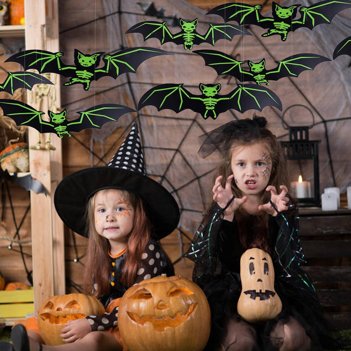 Halloween Hanging Glow-in-the-Dark Bats – 3D Glowing Plastic Decorations for Haunted House Indoor and Outdoor Party Décor