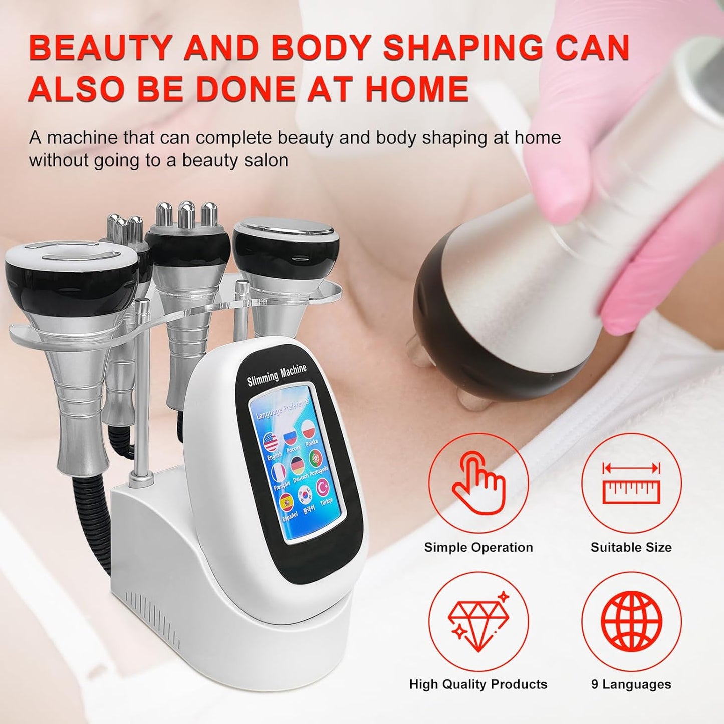 4in1 40K Radio-frequency Vacuum Ultrasonic Cavitation Machine, Body Slimming Sculpting Device for Face, Arm, Waist, Belly, Leg