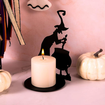Halloween Witch and Black Cat Figurine – Wooden Apothecary Desk Ornament for Spooky Party Atmosphere, Home Decoration, and Craft Display