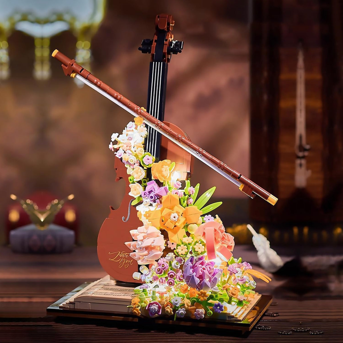 Mini Piano & Violin Building Block Set – DIY Musical Instrument Model with Eternal Flower Decor, Creative Gift for Children’s Birthdays