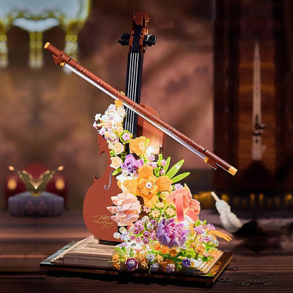 Mini Piano & Violin Building Block Set – DIY Musical Instrument Model with Eternal Flower Decor, Creative Gift for Children’s Birthdays