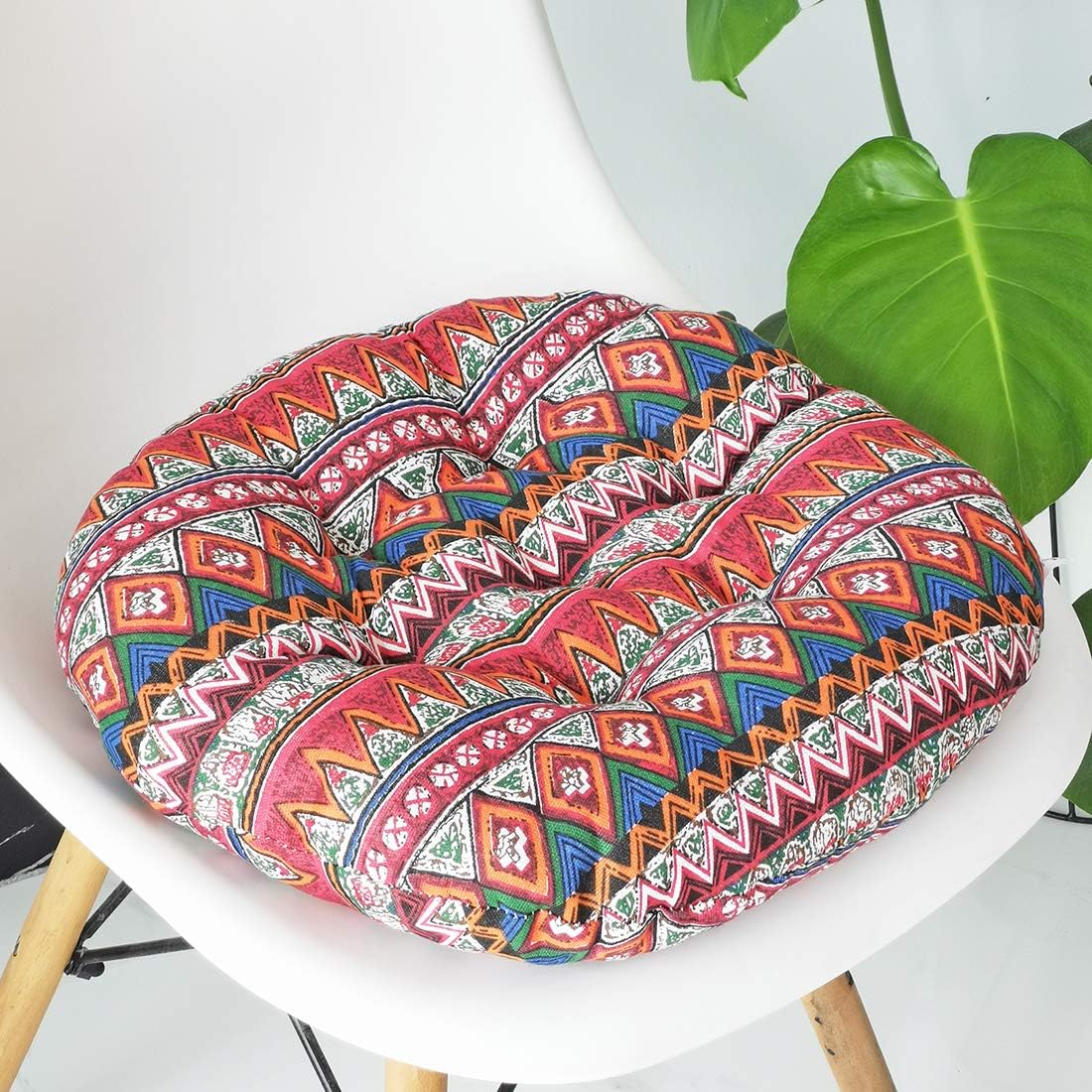 Bohemian Round Floor Cushion – Thick Cotton Linen Futon Pillow with Blue Floral Pattern, Perfect for Yoga, Meditation, Bay Window Seating, or Cozy Living Room Decor