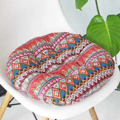 Bohemian Round Floor Cushion – Thick Cotton Linen Futon Pillow with Blue Floral Pattern, Perfect for Yoga, Meditation, Bay Window Seating, or Cozy Living Room Decor