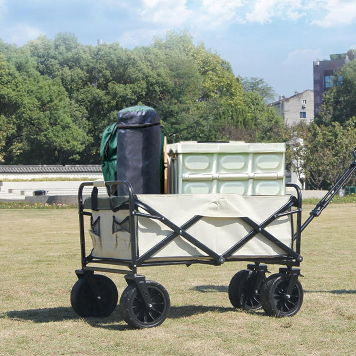 Heavy-Duty Folding Outdoor Camping Cart – Extended Trailer Puller for Campsites, Markets, Stalls, and Travel Gear Transport