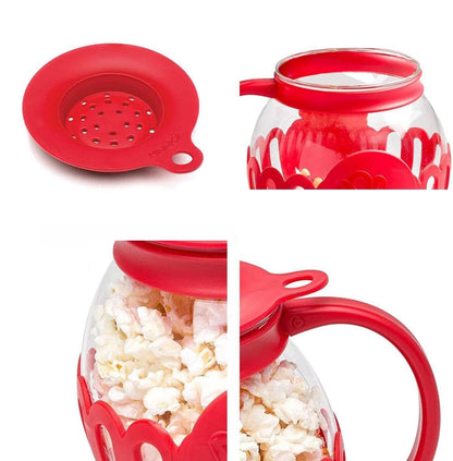 Microwave Glass Popcorn Popper with Silicone Lid – Safe Heat-Resistant Popcorn Maker for Quick, Healthy Snacking at Home