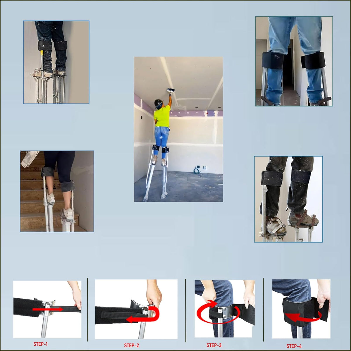 Drywall Stilt Straps – 2-Pack Adjustable Nylon Leg Bands with Padding for Comfort & Secure Fit