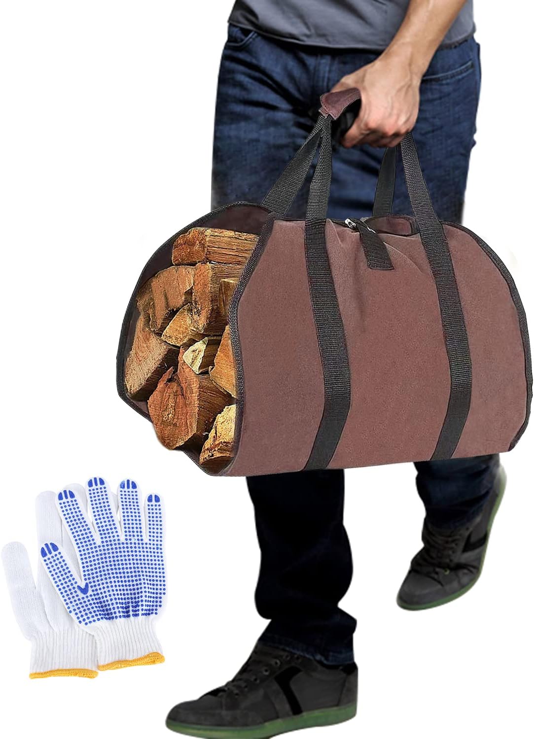 Heavy-Duty Firewood Carrier Bag – Durable PVC Tote for Fireplace, Camping & Wood Transport