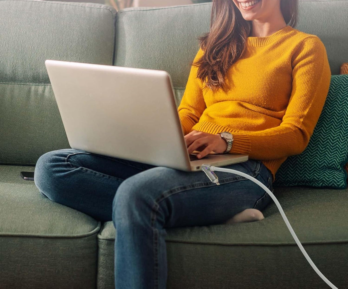 Multi-functional USB Cable with Breathing Light- 4-in-1 High Speed 240W Charging & Sync for iPhone, iPad, Type C, and USB-A Devices
