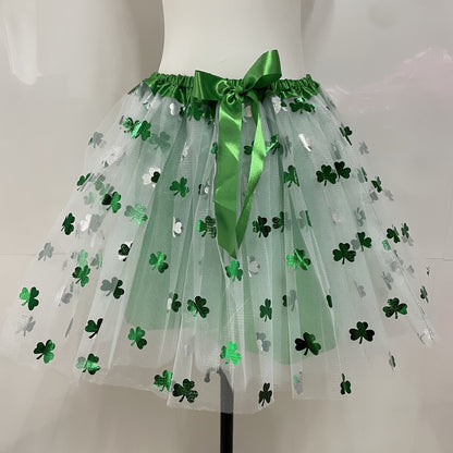 Anime-Inspired Shamrock Tulle Skirt – Adjustable Waist St. Patrick’s Day Costume with Cute Clover Print for Women’s Festive Style