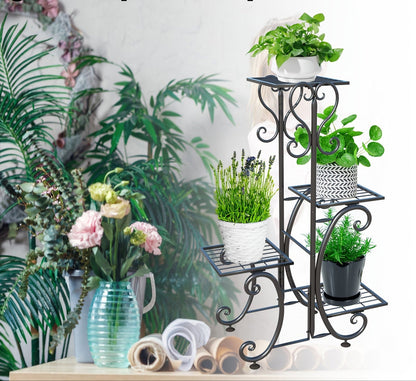 Wrought Iron Metal Plant Stand – 4 Tier Corner Shelf for Indoor/Outdoor Flower Pots, Patio, Garden, Balcony or Office Display