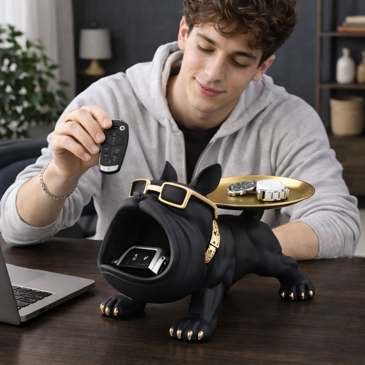 Majestic Bulldog Statue Storage Decor – Creative Big Mouth Resin Organizer for Living Room, Desktop Accent Sculpture, Unique Home Decor Gift for Christmas, Halloween, and New Year