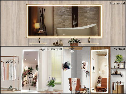 Large LED Bathroom Mirror Wall Mounted Mirror with 3 color Modes, Aluminum Frame Wall Mounted Light, Full Body Mirror (72X32 Inch)