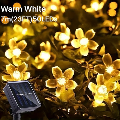 Solar Powered Cherry String Lights – Energy-Saving Outdoor Decorative LED Lamps for Garden, Patio, Holiday, and Party Ambience