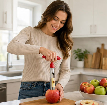 Stainless Steel Apple Corer Tool - Premium Fruit Seeder Slicer for Apples Pears and Quick Kitchen Food Preparation