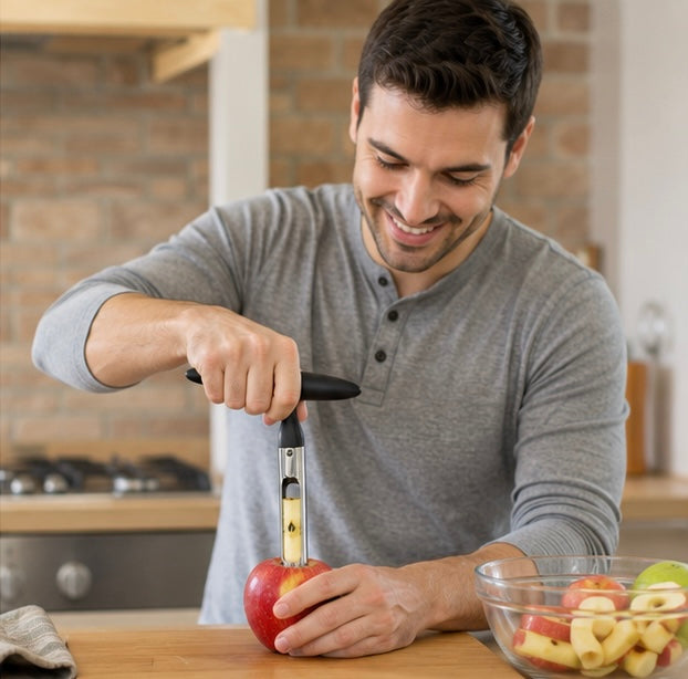 Stainless Steel Apple Corer Tool - Premium Fruit Seeder Slicer for Apples Pears and Quick Kitchen Food Preparation