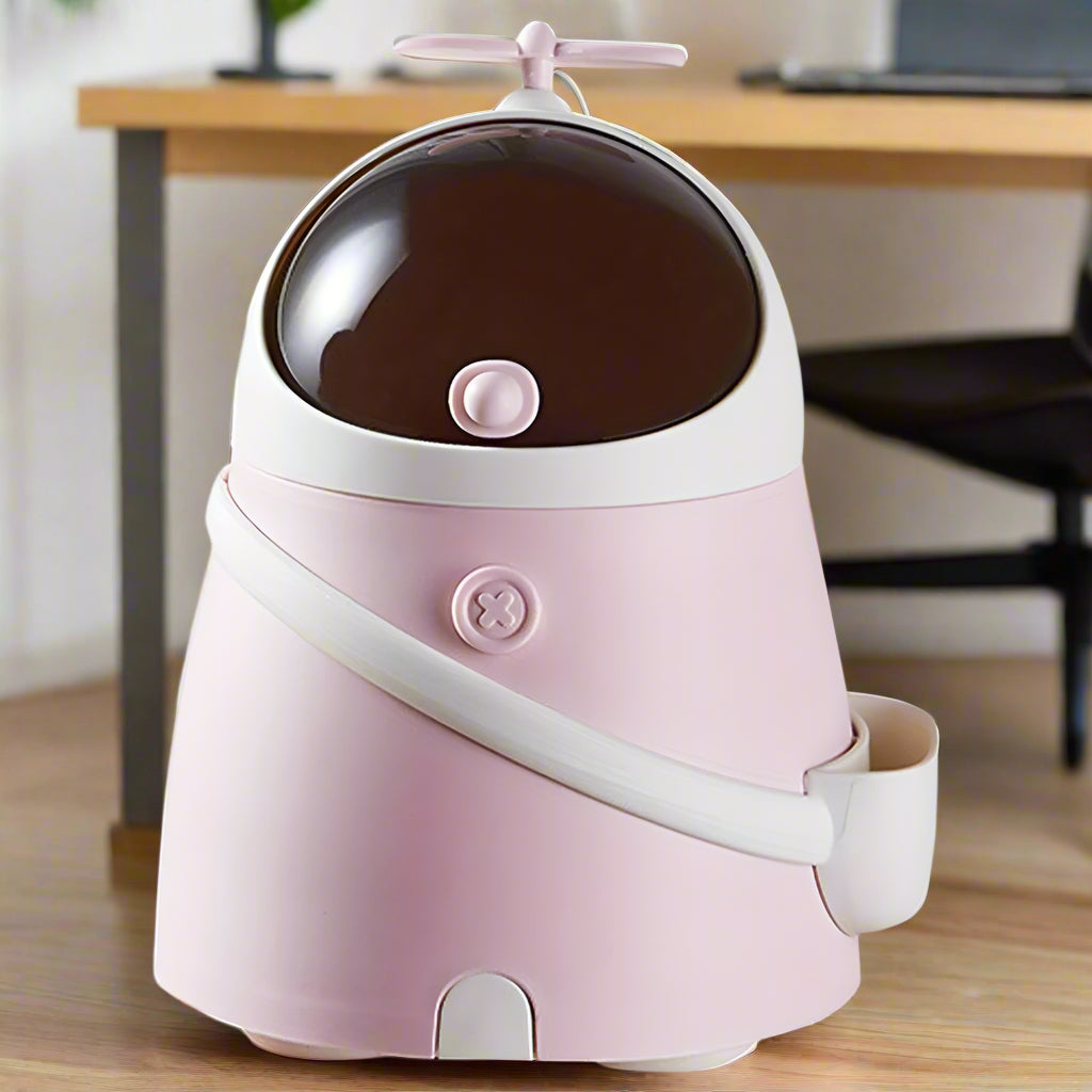 Cute Pink Space-Themed Trash Can – Compact Astronaut Design Desktop Waste Bin with 10 Liners, Durable Plastic Organizer for Bedroom, Office, and Fun Decor