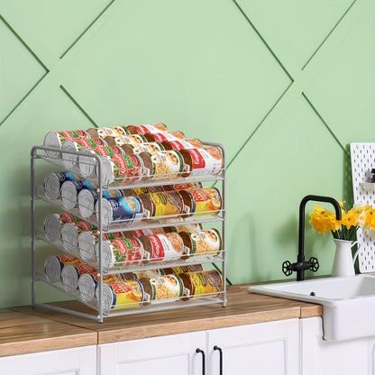 Adjustable Large Metal Can Rack Organizer – Multi-Tier Pantry Shelf for 84 Cans, Space-Saving Kitchen Cabinet Storage with Custom Dividers