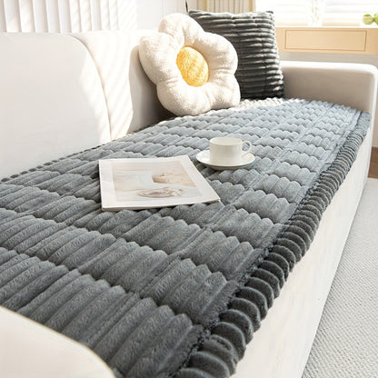 Thick Quilted Plush Sofa Cushion Cover – Non-Slip, Pet-Friendly, All-Season Living Room Essential with Ruffled Trim
