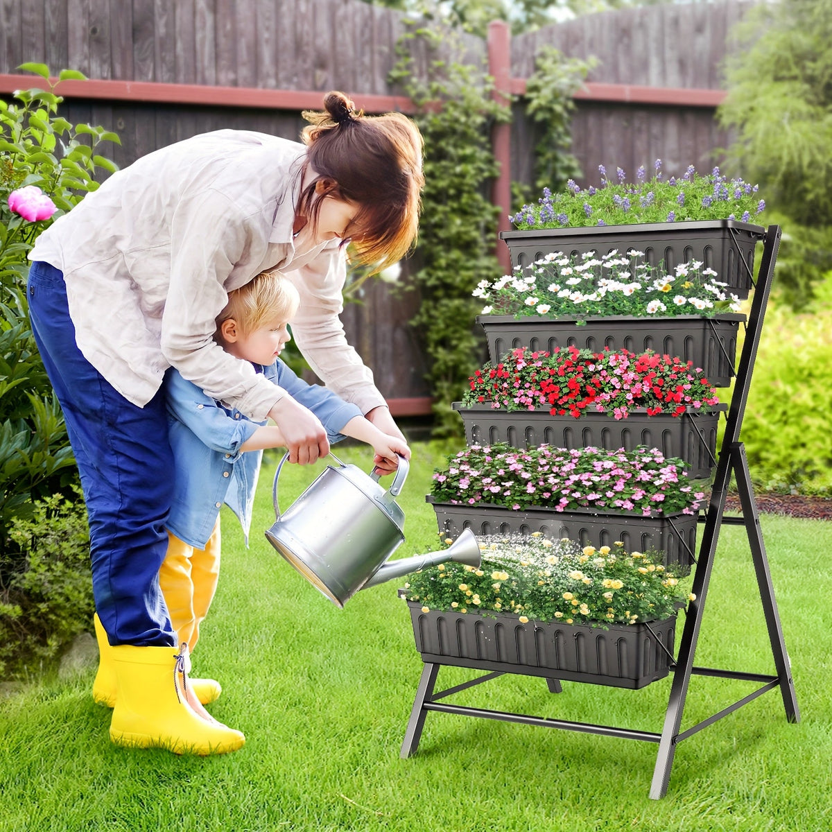 Five Tier Vertical Garden Planter Box – 4 Feet Space-Saving Wall Grower for Herbs, Flowers, or Veggies that Beautifies Small Areas