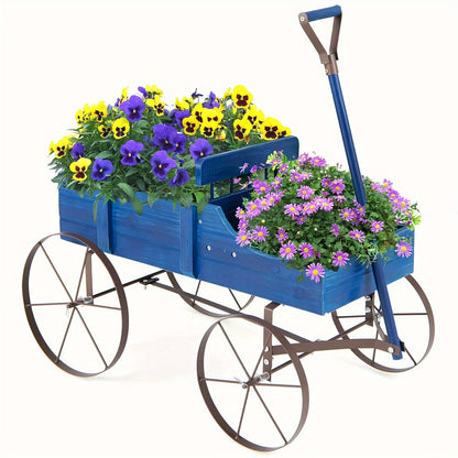 Wooden Garden Wagon Trolley Planter Bed with Wheels – Stylish Raised Bed Design for Growing Herbs, Flowers, and Veggies Anywhere with Ease and Charm