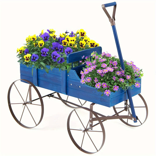 Wooden Garden Wagon Trolley Planter Bed with Wheels – Stylish Raised Bed Design for Growing Herbs, Flowers, and Veggies Anywhere with Ease and Charm