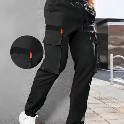 Men’s Multi-Pocket Casual Cargo Pants – Elastic Waist, Utility Trousers, Loose Fit, Non-Stretch Fabric for Spring & Fall Outdoor Wear
