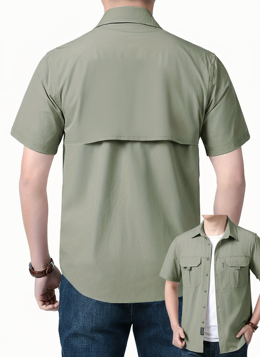 Men’s Quick-Dry Cooling Shirt – Short-Sleeve Lapel Design with Breathable Nylon-Spandex Fabric for Summer