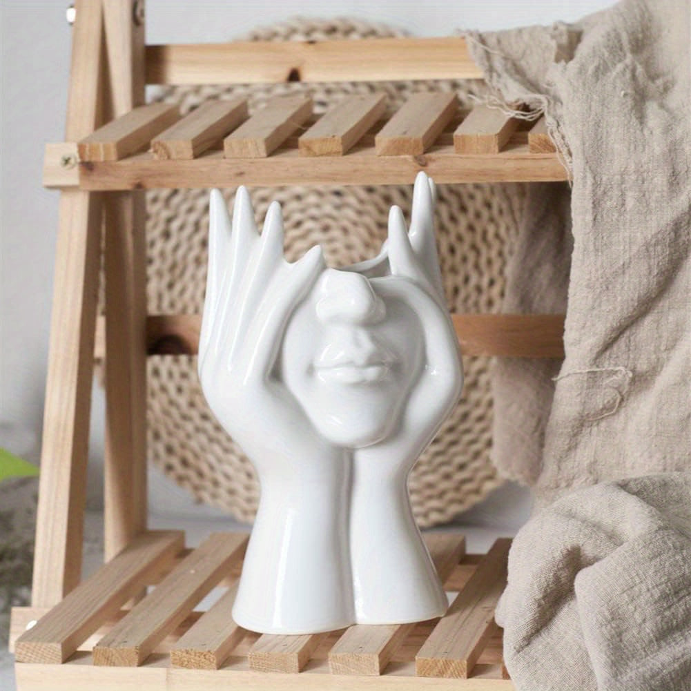 Modern Human Face Art Vase – Decorative Sculpture Planter for Dry Flowers, Table Centerpieces, Wedding, Office and Home Decor