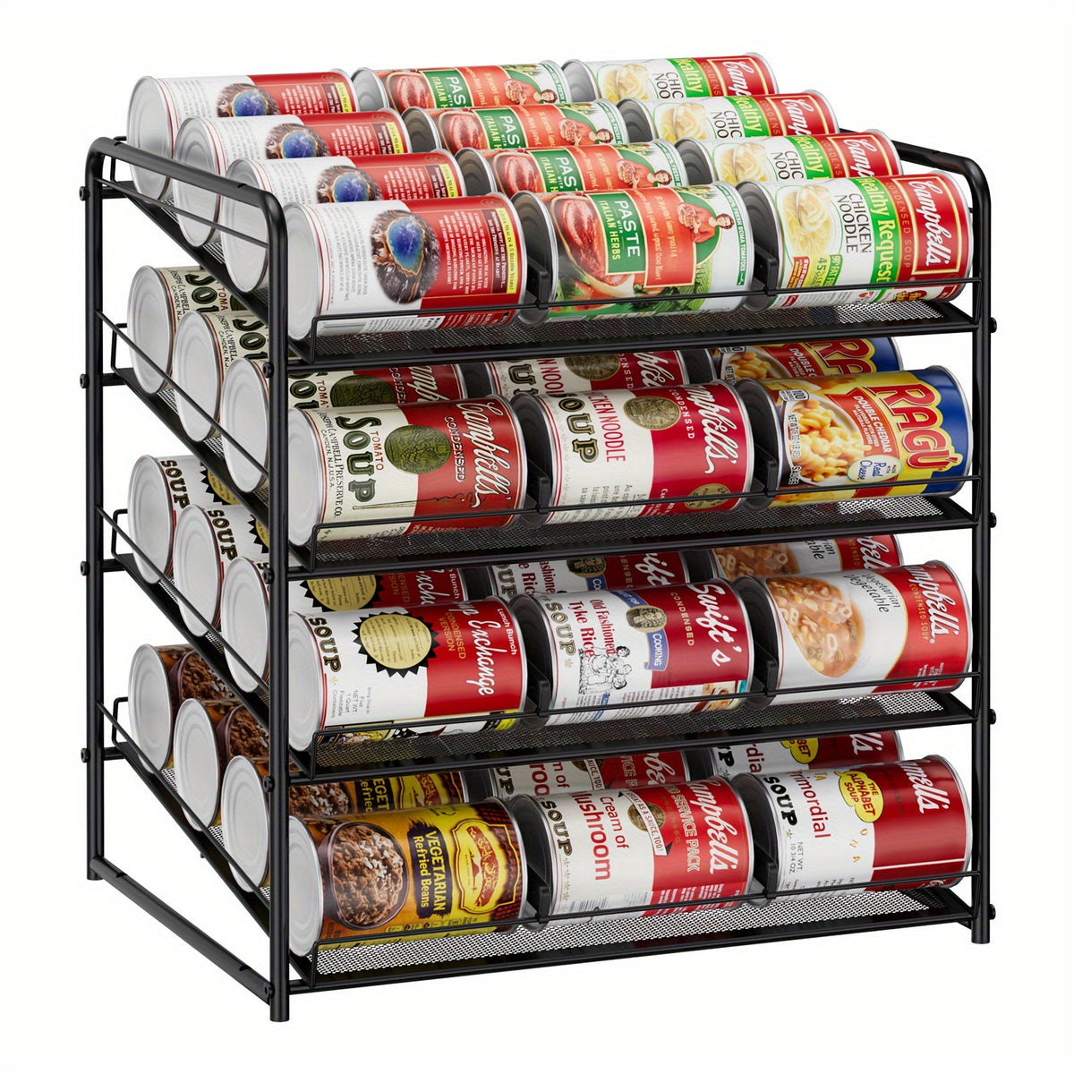 Adjustable Large Metal Can Rack Organizer – Multi-Tier Pantry Shelf for 84 Cans, Space-Saving Kitchen Cabinet Storage with Custom Dividers