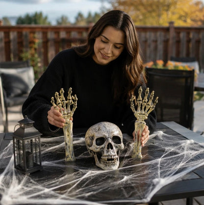 Halloween Skeleton Hand Props – Realistic Plastic Human Bone Decorations for Garden, Patio, Outdoor Lawn, and Haunted Party Displays
