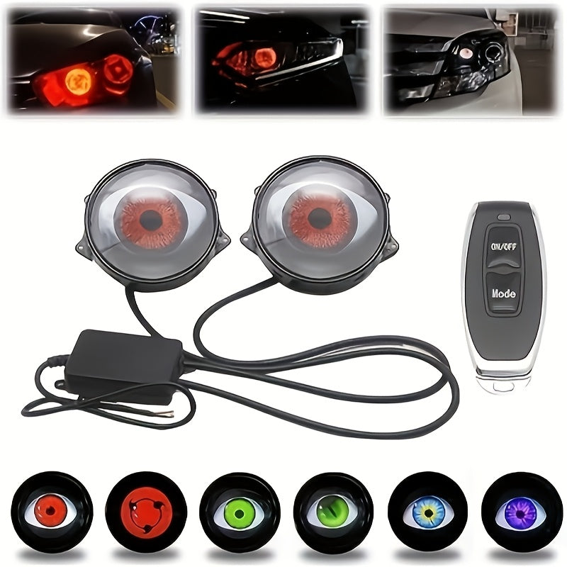 Devil’s Eyes LED Car Lights – 6-Mode Dynamic Demon Eye Lens, USB-Powered 12V Automotive Bulbs with Adjustable Patterns for Custom Car Lighting