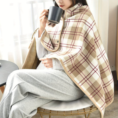 Cozy Checkered Knit Blanket – Double-Layer Soft Polyester Throw for Office Naps, Winter Warmth, and Stylish Home Comfort