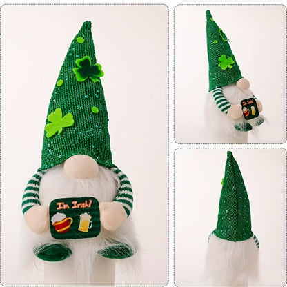 Glowing Gnome Elf Shamrock Figurines – Radiant St. Patrick's Day Home Accents for Festive Living Room Decor, Single or Double Pack