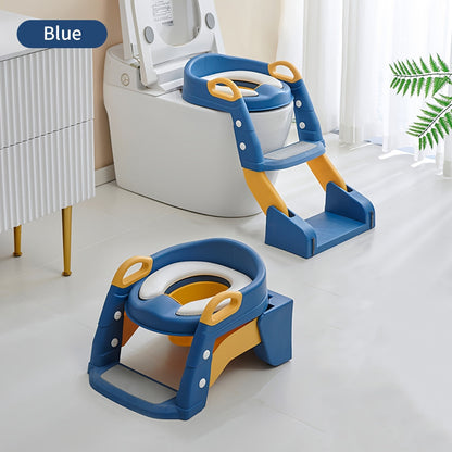 2-in-1 Toddler Toilet Ladder Seat and Floor Potty – Folding, with Removable Basin
