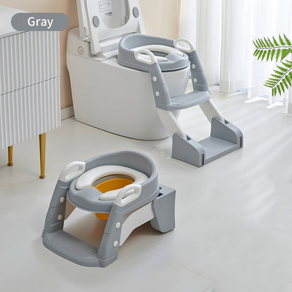 2-in-1 Toddler Toilet Ladder Seat and Floor Potty – Folding, with Removable Basin