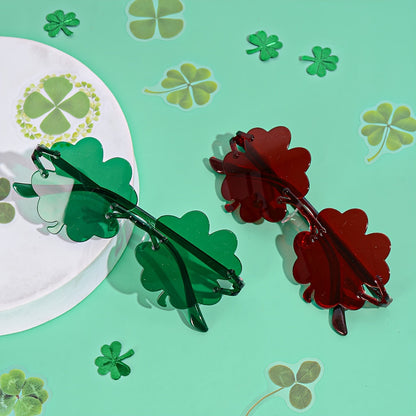 St. Patrick’s Day Clover Fashion Glasses – Red & Green Frame Festive Eyewear Perfect for Irish Parties, Fun Photos & Costumes