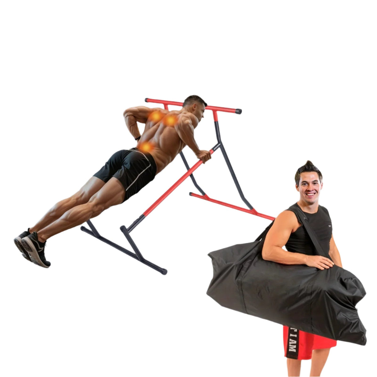 Power Tower Dip Station – 2-Level Adjustable Pull-Up Bar, Home Gym Strength Training, 220LBS Capacity, Black & Red Fitness Frame