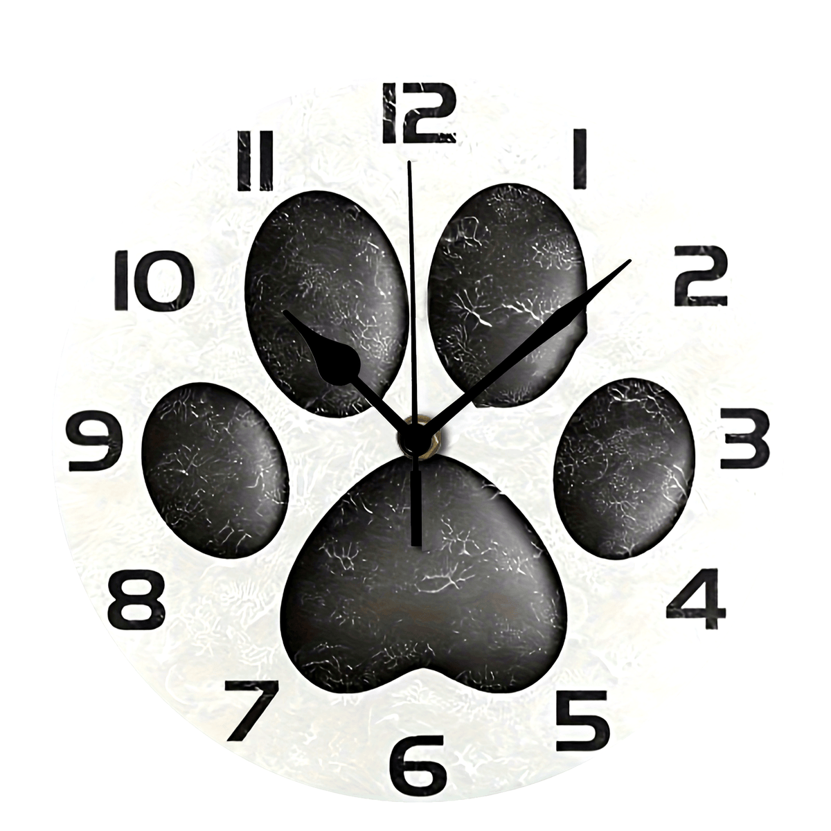 Silent Non-Ticking Dog Paw Wall Clock - Rustic Black & White Oil Painting, Wooden Frame, 1pc, Decorative for Home, Office, or School