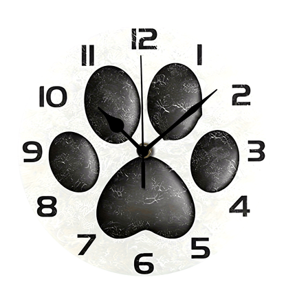Silent Non-Ticking Dog Paw Wall Clock - Rustic Black & White Oil Painting, Wooden Frame, 1pc, Decorative for Home, Office, or School