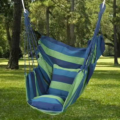 Striped Hammock Chair – Hanging Rope Swing Seat with Cushions for Porch, Patio, Bedroom & Camping