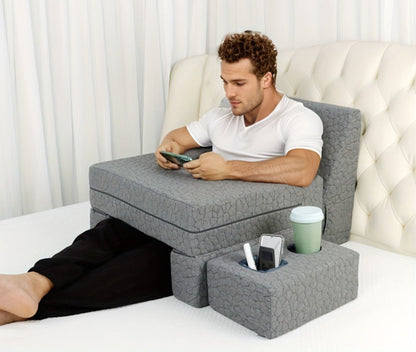 Adult Bed Rest Pillow – High-Density Reading Cushion with Cup Holder & Armrests for Sofa, Bed & Relaxing Support