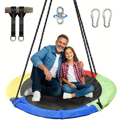 43-Inch Saucer Tree Swing for Kids – 360° Rotating Waterproof Nest Hammock Seat, Tree Straps and Swivel Included