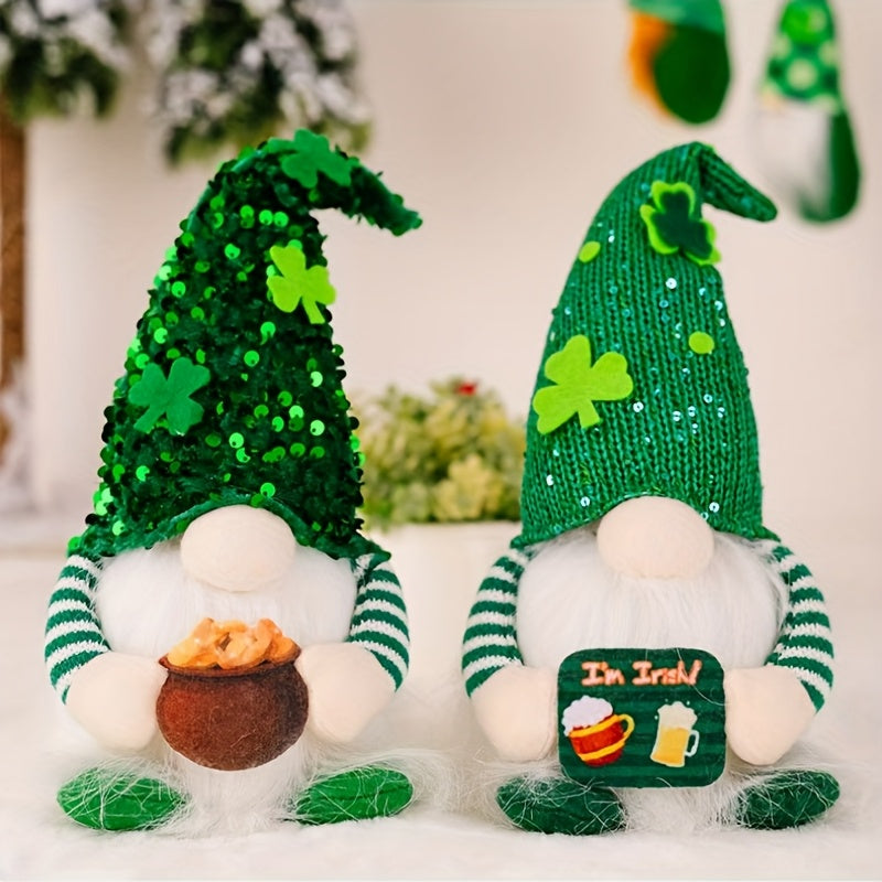 Glowing Gnome Elf Shamrock Figurines – Radiant St. Patrick's Day Home Accents for Festive Living Room Decor, Single or Double Pack