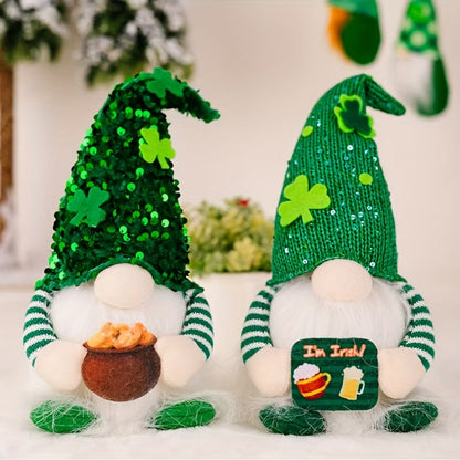 Glowing Gnome Elf Shamrock Figurines – Radiant St. Patrick's Day Home Accents for Festive Living Room Decor, Single or Double Pack