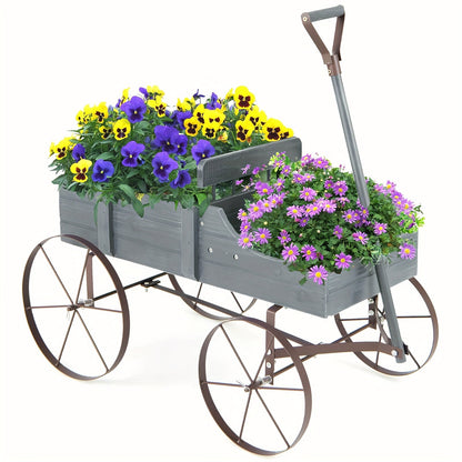 Wooden Garden Wagon Trolley Planter Bed with Wheels – Stylish Raised Bed Design for Growing Herbs, Flowers, and Veggies Anywhere with Ease and Charm
